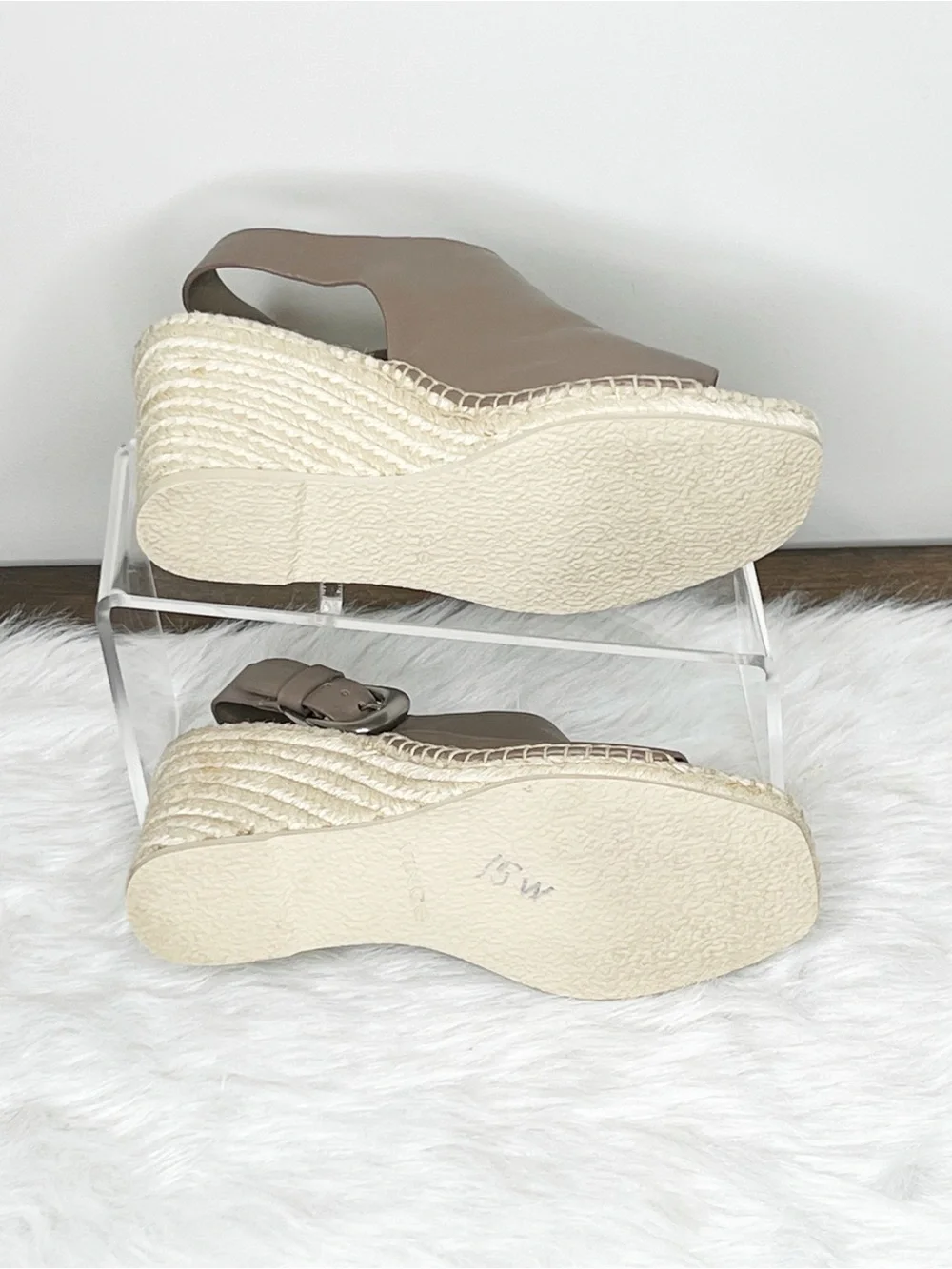 Vince Gabriela Otter Gray Leather Espadrille Wedge Size 7.5